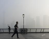2017年1月3日，上海，受大霧天氣影響，陸家嘴地標建筑僅剩輪廓，上海中心大廈幾乎消失在大霧及灰霾中。王岡/視覺中國
